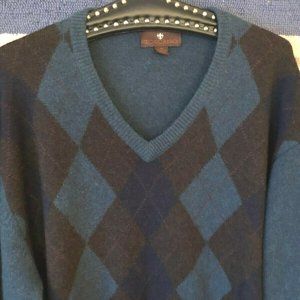 TOSCANO Men's Sz XXL Lambs Wool Pullover Sweater V-Neck Dark Teal Brown
